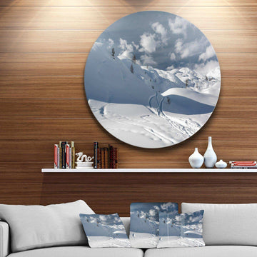 Ski Tracks on a Slope - Landscape Circle Metal Wall Decor